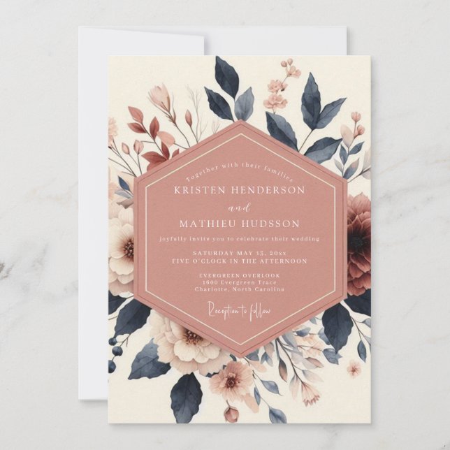 Staubige Rose Blüten Romantik Hochzeit Einladung (Vorderseite)