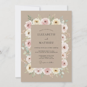 Staubige Rose Botanische Umarmung Hochzeit Einladung