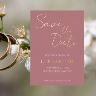 Staubige Rose Einfache Hochzeit Save the Date Folieneinladung
