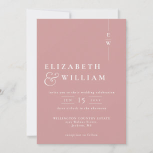 Staubige Rose Einfache Moderne Elegante Monogramm- Einladung