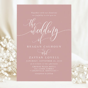 Staubige Rose Einfache Moderne Schrift Hochzeit Einladung