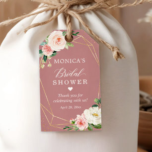 Staubige Rose Erröten Florale Hochzeitsdusche Dank Geschenkanhänger