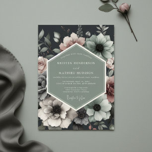 Staubige Rose Florale Opulente Hochzeit Einladung