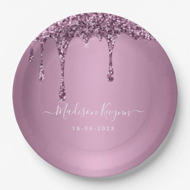 Staubige Rose Glitter-Hochzeit Pappteller (Vorderseite)