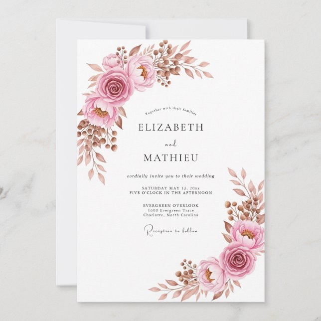 Staubige Rose Gräziöse Boho-Hochzeit Einladung (Vorderseite)