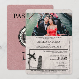 Staubige Rose Italien Reisepass Hochzeits-Einladun Einladung