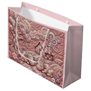 Staubige Rose Malerische Gewürfelte Kühe Patchwork Große Geschenktüte