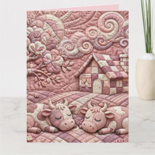 Staubige Rose Malerische Gewürfelte Kühe Patchwork Karte