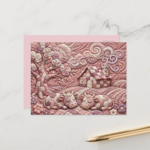 Staubige Rose Malerische Gewürfelte Kühe Patchwork Postkarte