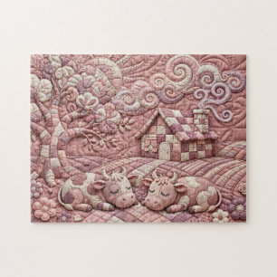Staubige Rose Malerische Gewürfelte Kühe Patchwork Puzzle