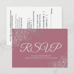 Staubige Rose Mauve Pink Elegante Silber-Spitze Ho RSVP Karte