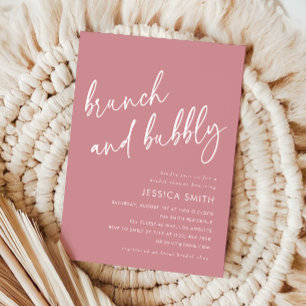Staubige Rose Minimal Brunch und Sprudelnde Brautp Einladung