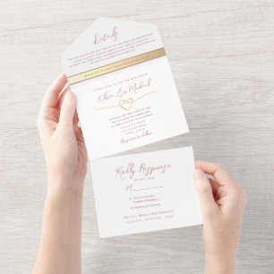 Staubige Rose Minimalistische Hochzeit All In One Einladung