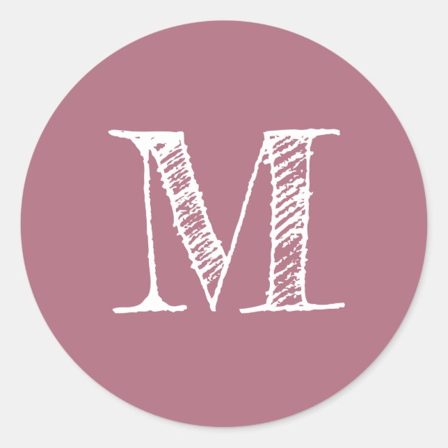 Staubige Rose Monogramm Initiale Runder Aufkleber (Vorderseite)