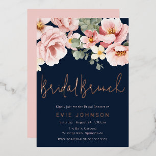 Staubige Rose Navy Brautparty Brunch Rose Gold Folieneinladung