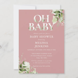 Staubige Rose Oh Baby Botanische Grünpflanzen Baby Einladung