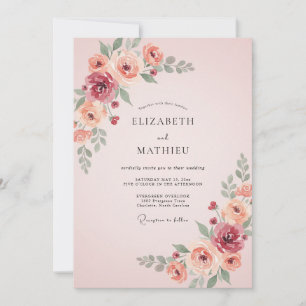 Staubige Rosé-Pfirsich-Blüten-Hochzeit Einladung