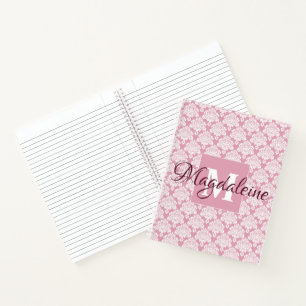 Staubige Rose Pink Vintage Spitze Damast Monogramm Notizbuch