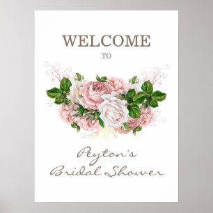 Staubige Rose Röte Pink Weiße Vintage Braut Dusche Poster
