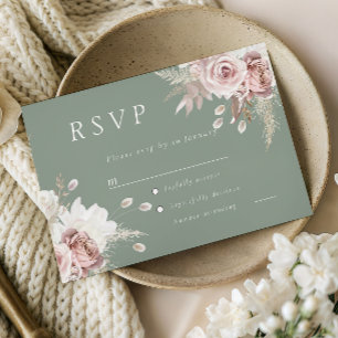 Staubige Rose Röte & Salbei Florale Hochzeitsfeier RSVP Karte