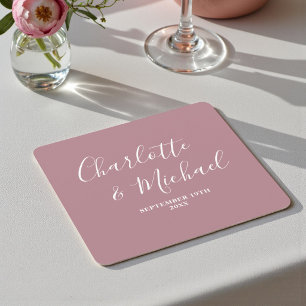 Staubige Rose Schrift Minimalistische Hochzeit Rechteckiger Pappuntersetzer