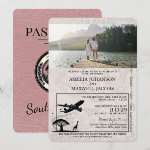 Staubige Rose Südafrika Reisepass Hochzeit Einladung