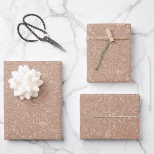 Staubige Rose Tiefrosa Weiße Blumen Elegant Chic Geschenkpapier Set