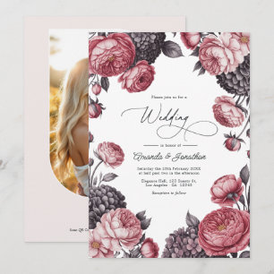 Staubige Rose- und Anthrazitgraue Blumenhochzeitsf Einladung