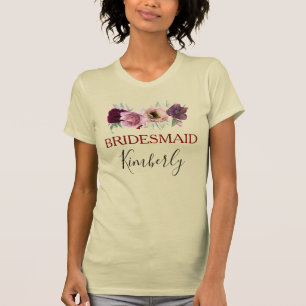 Staubige Rose und Burgunder Floral Boho Brautjungf T-Shirt