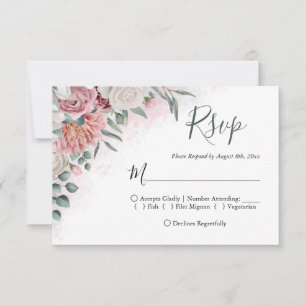 Staubige Rose und Dahlie mit Blumen RSVP Karte