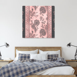 Staubige Rose und Holzkohleschwarz Damast Leinwanddruck