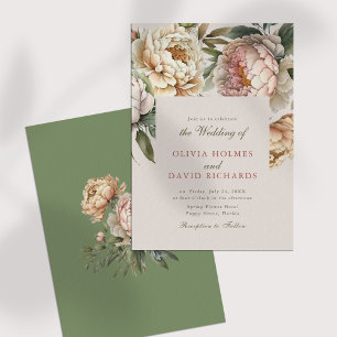 Staubige Rose und rosafarben Pfingstrosen-Hochzeit Einladung