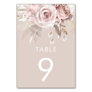 Staubige Rose- und rosafarbene Beige-Hochzeitsempf Tischnummer