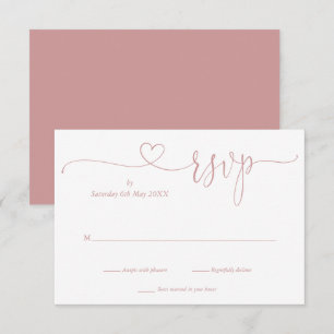 Staubige Rose und weißes Skript-Herz RSVP Karte