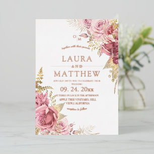 Staubige Roségold-Blumenhochzeit Folieneinladung