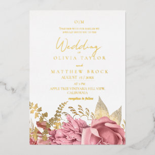Staubige Roségold-Rosen-Blumenhochzeit Folieneinladung
