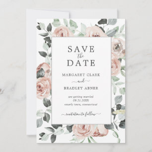 Staubige Rosen-Aquarell-Blumen Elegante Hochzeit Save The Date