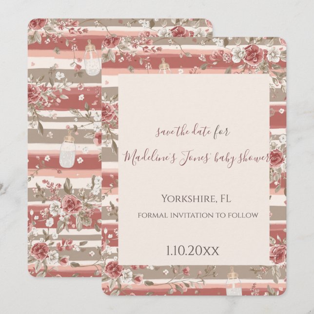 Staubige Rosen Baby Mädchen Save the Date  (Vorne/Hinten)