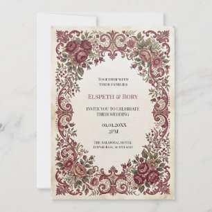 Staubige Rosen Barock Blumen Hochzeit Einladung