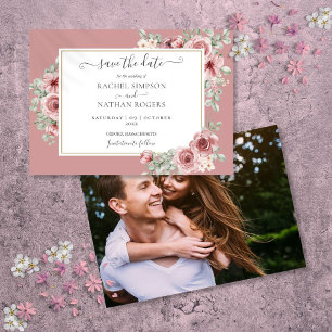 Staubige Rosen-Blumen-Botanik-Foto-Hochzeit Save The Date