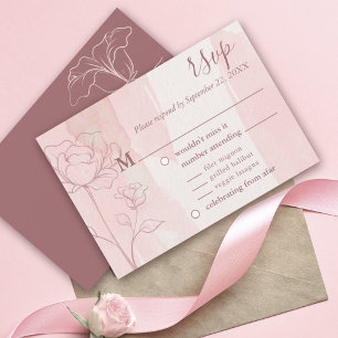 Staubige Rosen-Blumen-Linienkunst-Wasserfarbe-Hoch RSVP Karte
