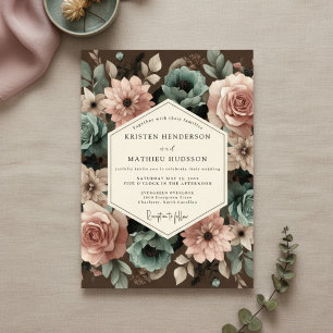 Staubige Rosen-Blumenromanze-Hochzeit Einladung