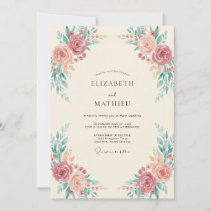Staubige Rosen-Botanik Akzent-Hochzeit Einladung