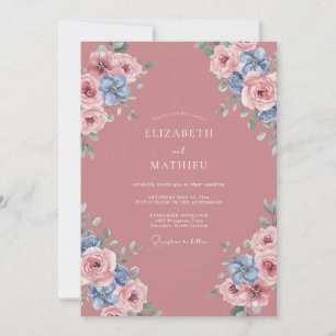 Staubige Rosen-Chic-Floral-Hochzeit Einladung