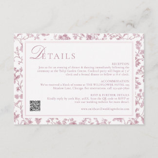 Staubige Rosen-Chinoiserie-Hochzeitsdetails Begleitkarte