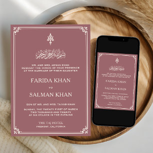 Staubige Rosen Creme Rand Islamische Hochzeit Einladung