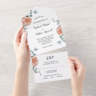 Staubige Rosen-Eukalyptus-Blumen-Botanische Hochze All In One Einladung