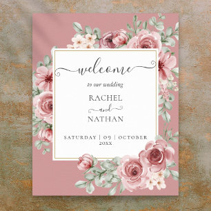 Staubige Rosen Florale Botanische Hochzeitsbegrüßu Poster