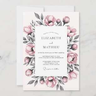 Staubige Rosen Florale Romantische Hochzeit Einladung