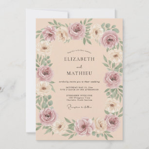 Staubige Rosen Florale Röte Hochzeit Einladung